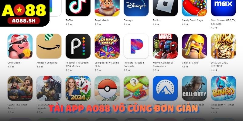 Giao diện Tải app AO88 trên điện thoại với thao tác cài đặt đơn giản.